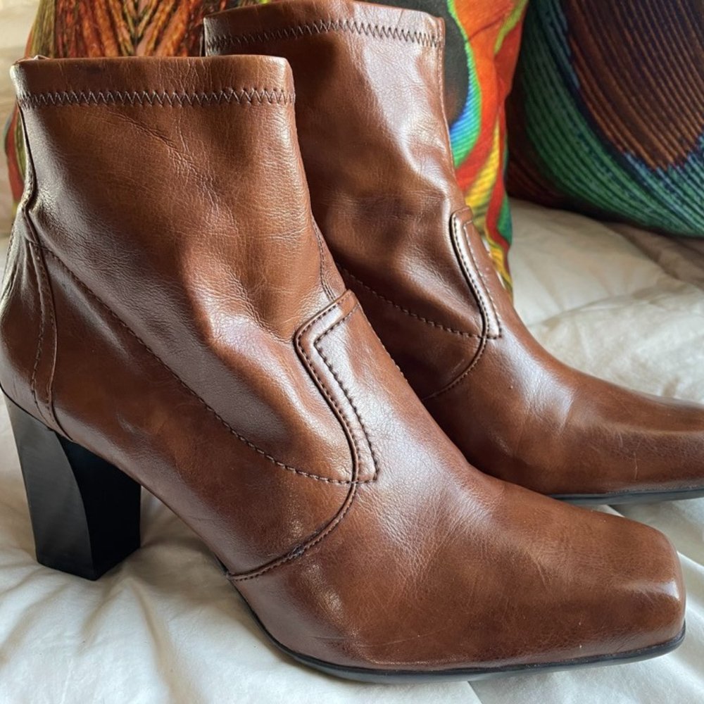 Franco Sarto stacked wood heel leather women's booties